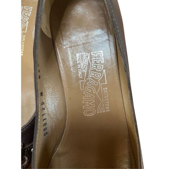 Salvatore Ferragamo Brown Leather Square Toe Pumps Heels Horse Bit Size 8.5 C US - Picture 6 of 12